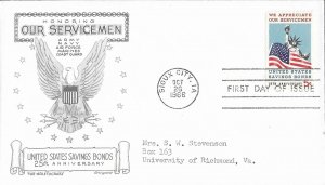 1966 FDC, #1320, 5c Servicemen / Savings Bonds, Aristocrats-Lowry