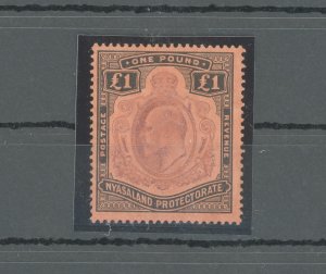 1908 Nyasaland Protectorate - Stanley Gibbons #81 - £1 purple and black - paper