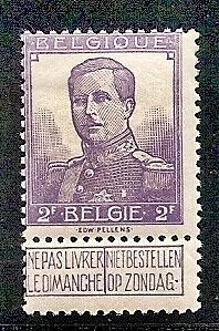 Belgium  101 Mint OG 1912 2fr vio King Albert Defin.