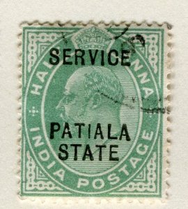 INDIA PATIALA;  1903-10 early Ed VII SERVICE Optd. issue fine used 1/2a. value