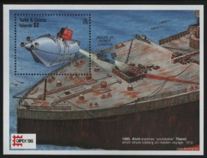 Turks and Caicos Islands 1996 MNH Sc 1198 $2 Alvin sub, Titanic Souvenir sheet