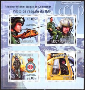 Mozambique 2013 Aviation Helicopters Prince William Sheet + S/S MNH