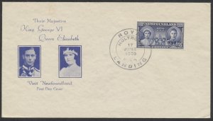 1939 Newfoundland #249 Royal Visit FDC Ioor 'No Date' Cachet Royal Landing