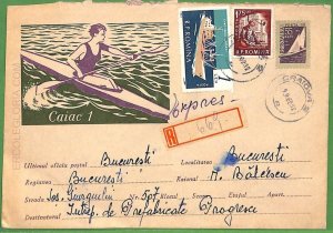 af3781  - ROMANIA - POSTAL HISTORY -Postal Stationery Cove- ROWING Canoes - 1962