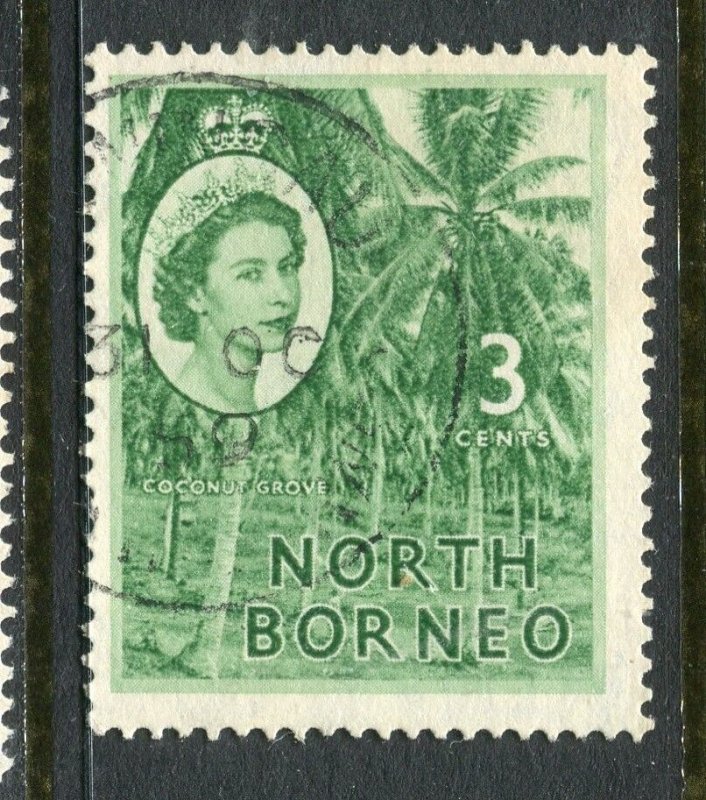 NORTH BORNEO; 1954 early QEII Pictorial issue fine used 3c. value