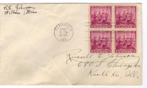 US 836 3c Swedes & Finns blk 4 on FDC no cachet ECV $4.00