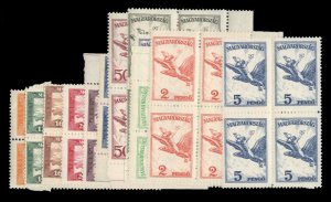 Hungary #C12-23 Cat$266, 1927-30 Airpost, complete set in blocks of four, nev...