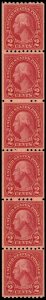 US Sc 606 VF/MNH COIL STRIP of 6 -1923 2¢ Washington  - Very Fresh-Good Color