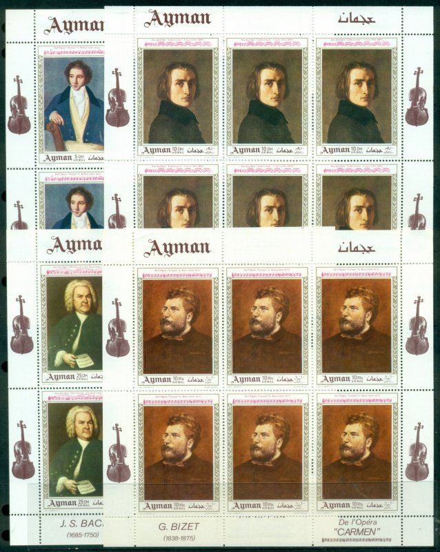 Ajman 1969 Mi#425-428 Paintings of Composers 4xsheetlets (hinged in margin) M...