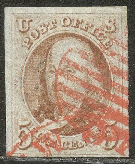 U.S. #1 Used BEAUTY - 1847 5c Red Brown  