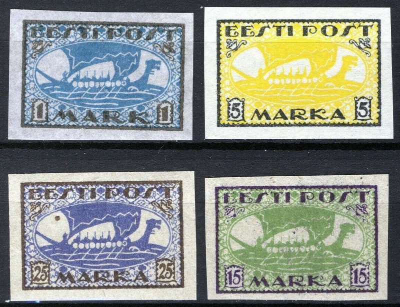 Estonia 1919-20, Vikingships, Mi 12y,13x, 23B, 24B, All MNH Cat +34,5€ (E10006)