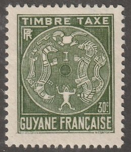 French Guiana, stamp,  Scott#j23,  mint, hinged,  0.30, cents,  green