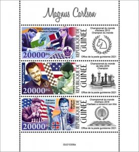 Guinea - 2021 Chess Champ Magnus Carlsen - 3 Stamp Sheet - GU210356a