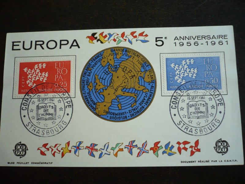 Europa 1961 - France - Set - First Day Cover Gummed Label