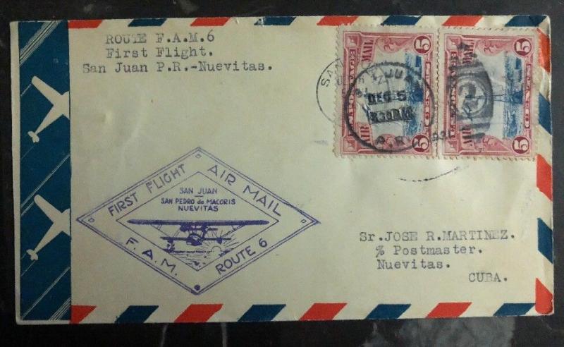 1929 San Juan Puerto Usa first flight cover FFC To Nuevitas FAM 6