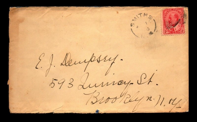 Canada 1910 Smiths BM Crisp Cancel Cover to Brooklyn - L27884