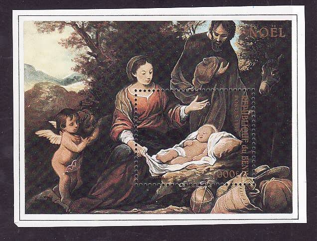 Benin-Sc#842-unused NH sheet-Christmas-Paintings-1996-