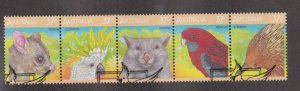 Australia # 1035, Australian Fauna, Strip of 5 Different, Used, 1/2 Cat,