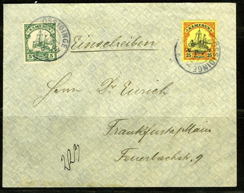 Kamerun, Cameroun,  1906 OSSIDINGE on R-Cover to Frankf