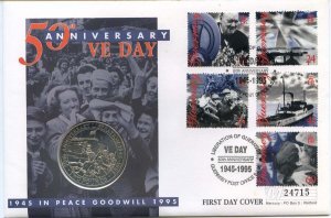1995 Guernsey Cover with £2 Coin/ 50th Anniversary VE Day