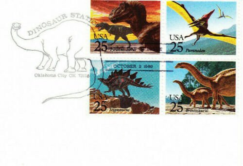 USPS Second Day Ceremony Program #2422-2425 Dinosaurs + FDC Oklahoma City 