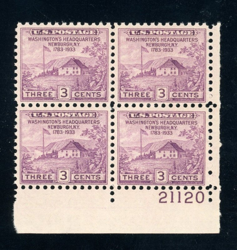 US Stamp #727 Washington Headquarters 3c - Plate Block of 4 - MNH - CV $5.50