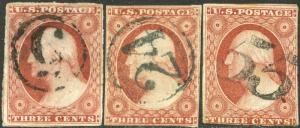 #11 USED WITH 3 DIFF. NUMERAL CANCELS BP1968