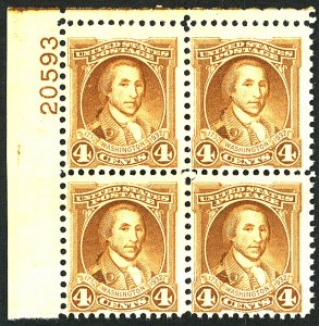 U.S. #709 MINT PL# BLOCK OF 4 OG NH