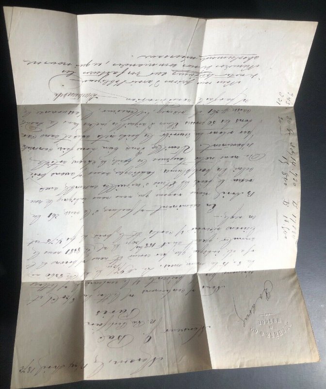 1872 Moscow Russia Letter Sheet Cover To Paris France HV Stamp Sc#20 22c 24a