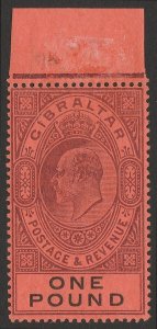 GIBRALTAR 1903 KEVII £1, wmk crown CA. MNH **. Certificate. 