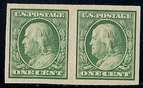 343 1 cent Franklin pair Stamp mint OG NH EGRADED XF 90 XXF