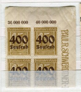 GERMANY; 1923 Inflation period issue MINT MNH Positional CORNER BLOCK Piece