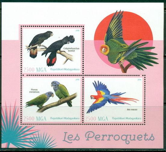 Parrots Perroquets Papagei Birds Madagascar MNH stamps set 2 sheets