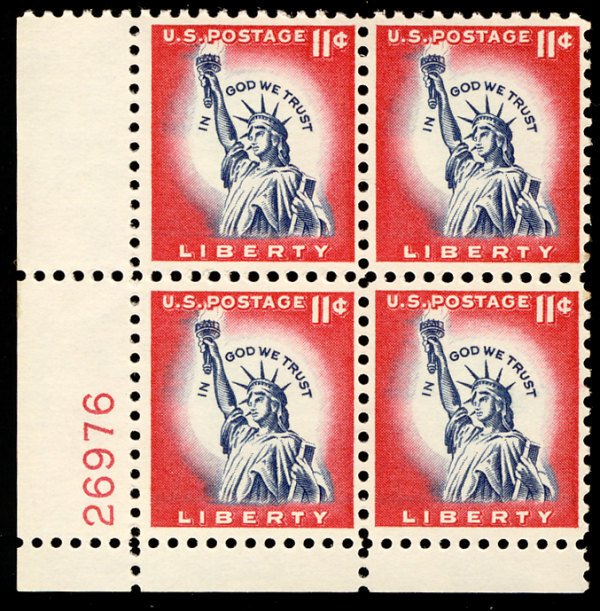US #1044a PLATE BLOCK 11c Statue of Liberty, VF/XF mint never hinged, stock p...