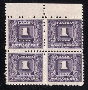 Canada 1930 Postage Due 1c Top Margin Block of 4 MNH #J6