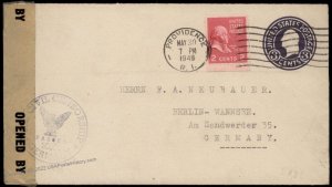 USA 2c Prexie Transatlantic Postal Stationery Cover US Censor Germany 80762