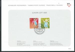 Switzerland 834-5 1989 Europa PTT Collection Sheet