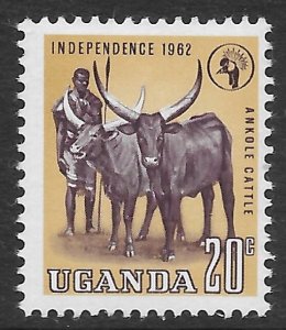 Uganda Scott 86 MNH, 20c Ankole Cattle issue of 1962