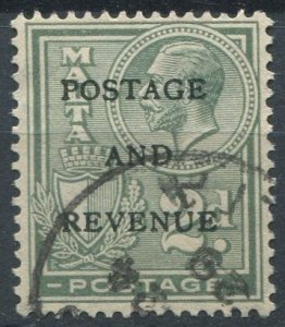 Malta Sc#154 Used, 2p grn gray, Definitives 1928: King George V - Opt POSTAG...