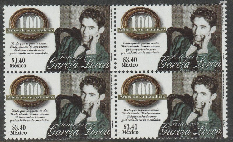 MEXICO 2078, Federico Garcia Lorca, Birth Cent. MINT, NH. BLK OF 4. VF. (128)