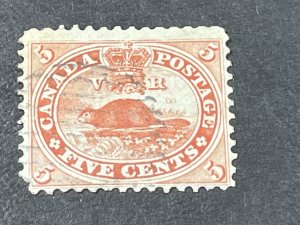 CANADA # 15--USED**(SHORT PERF BOTTOM LEFT CORNER)**--SINGLE--VERMILLION--1859