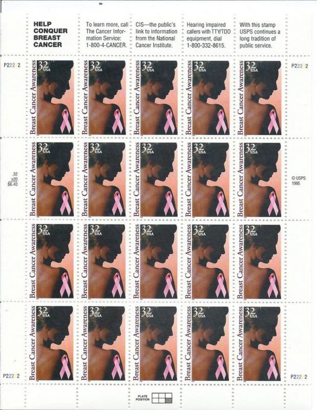 US #3081 32c Breast Cancer Awareness (MNH) CV $20.75