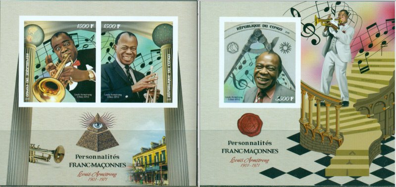 Luis Armstrong Masons Music Jazz Freemasonry MNH IMPERFORATED stamps set