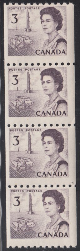 Canada 1967 MNH Sc 466 3c Prairies Centennial Coil strip of 4