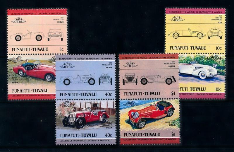 [76429] Tuvalu Funafuti 1985 Classic Cars Triumph Jaguar Morgan 4 Pairs MNH