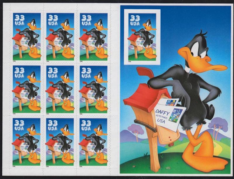 Scott 3307 Daffy Duck IMPERF MNH Pane CV $14