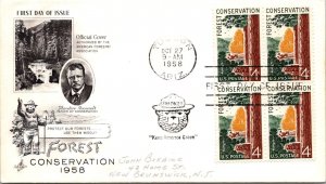 FDC 1958 SC #1122 Artcraft Cachet - Tucson AZ - Block Of 4 - J4597