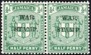 Jamaica SG73 1/2d Blue-green Broken M and P M/M