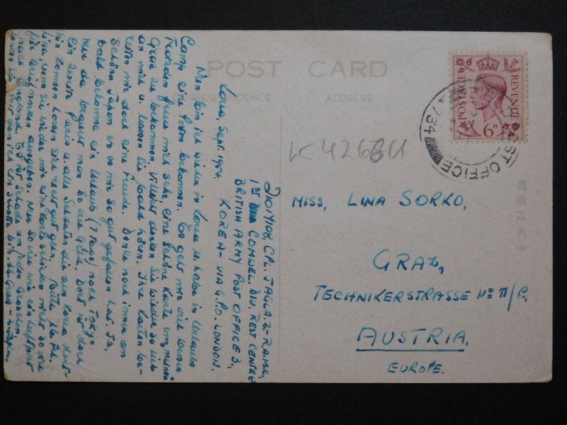 1954 British Field Post Office in Korea Postcard Cover To Austria