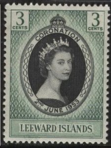 Leeward Islands 132 (mlh) 3c Eliz. II, Coronation issue, dk grn & black (1953)